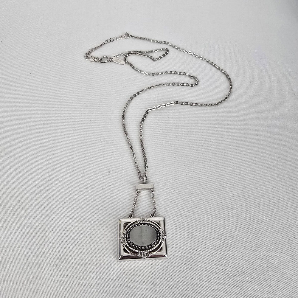 Whiting & Davis Silver Tone Geometric Pendant Necklace Art Deco Style - Picture 2 of 8